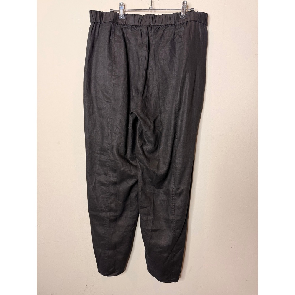 Eileen Fisher Lantern Pant Women Medium Black Organic Linen Elastic Waist Barrel - Picture 4 of 11